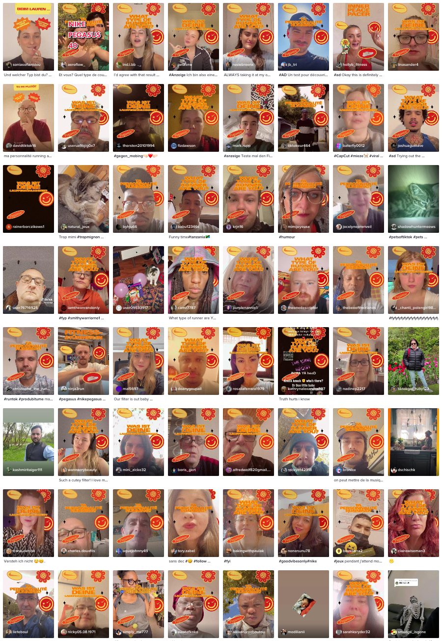 image of multiple thumbnails of people trying the tik-tok filter test 
