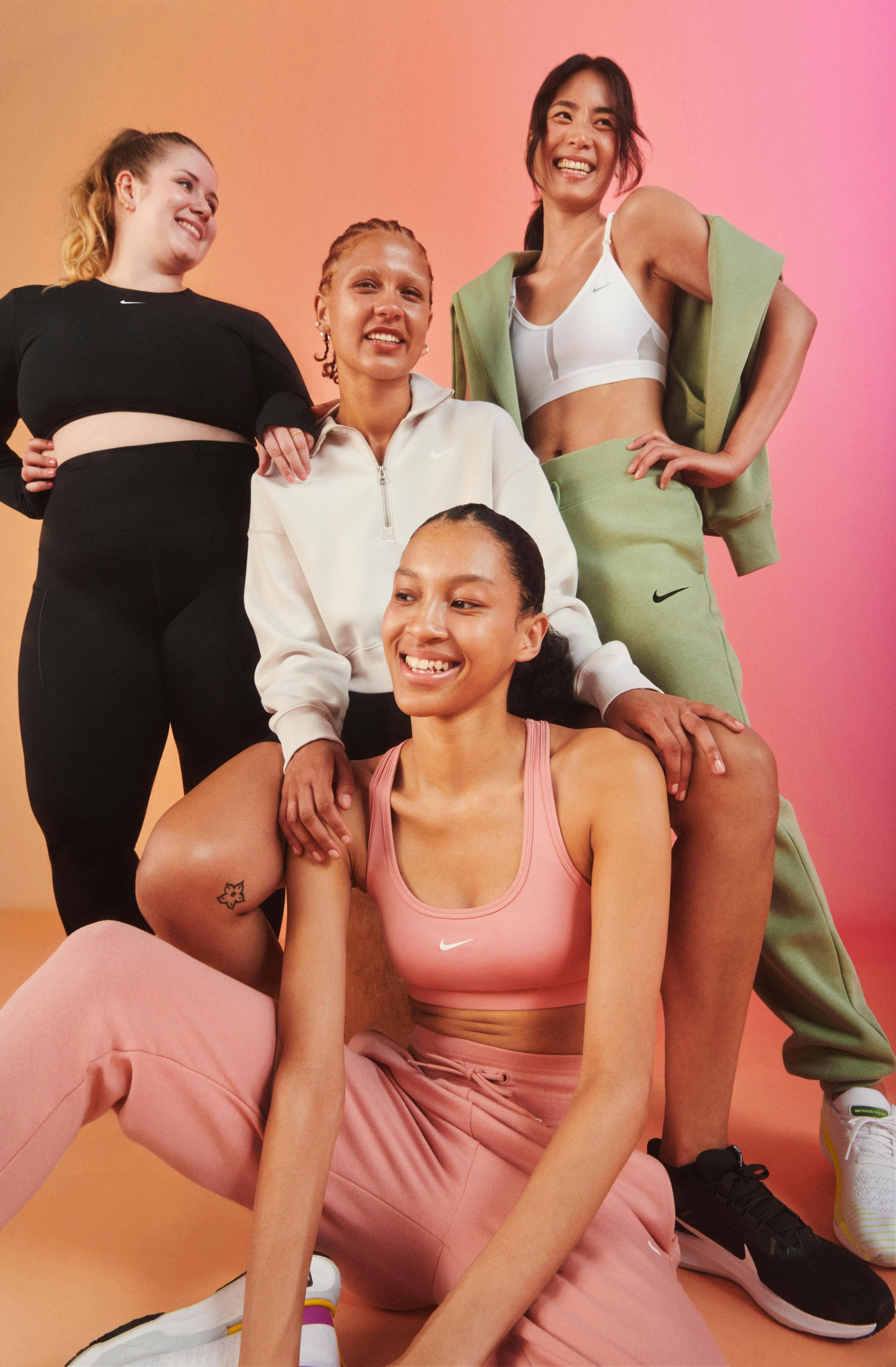 lifestyle image of group of girls with gradient backdrop 